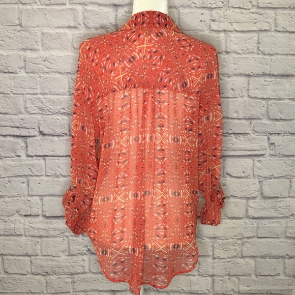 FREE PEOPLE Easy Rider Sheer Geometric Print Blouse - S - Picture 3 of 8
